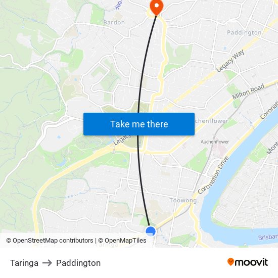 Taringa to Paddington map