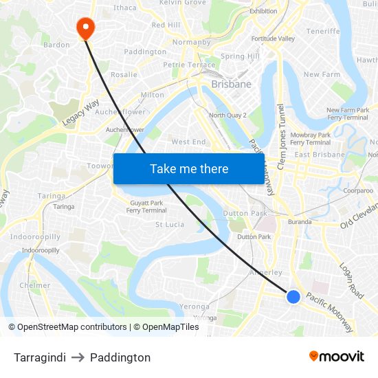 Tarragindi to Paddington map