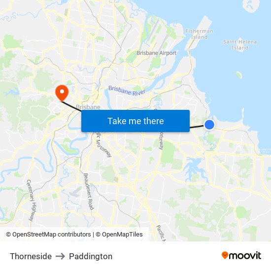 Thorneside to Paddington map