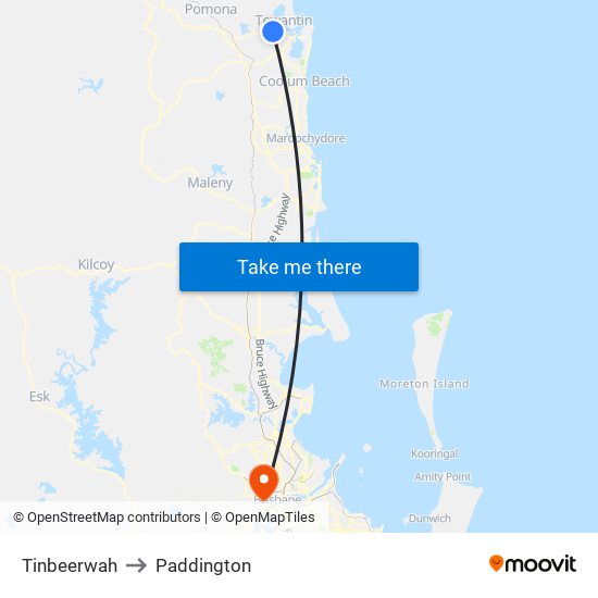 Tinbeerwah to Paddington map