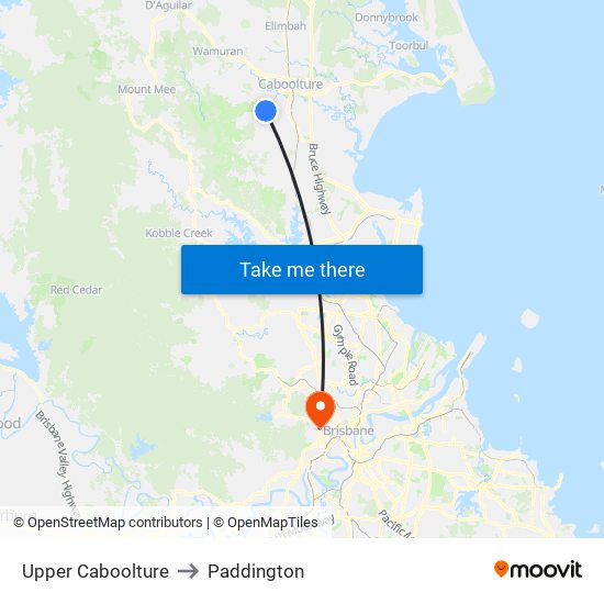 Upper Caboolture to Paddington map