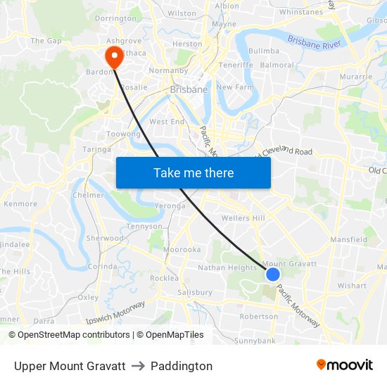 Upper Mount Gravatt to Paddington map