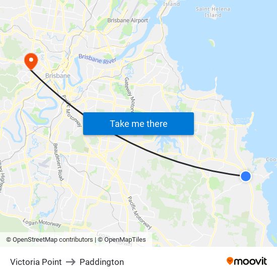 Victoria Point to Paddington map