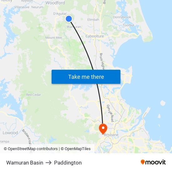 Wamuran Basin to Paddington map