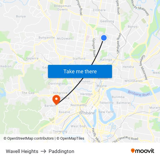 Wavell Heights to Paddington map