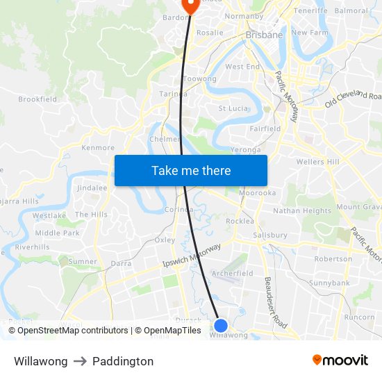 Willawong to Paddington map