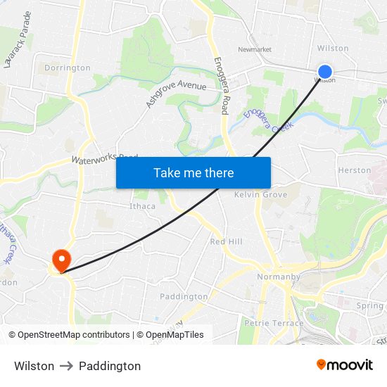 Wilston to Paddington map