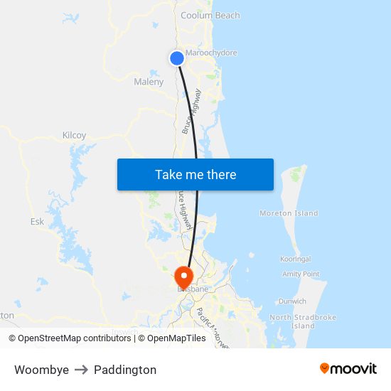 Woombye to Paddington map