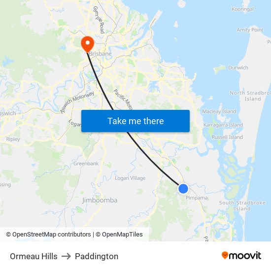 Ormeau Hills to Paddington map