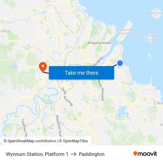 Wynnum Station, Platform 1 to Paddington map