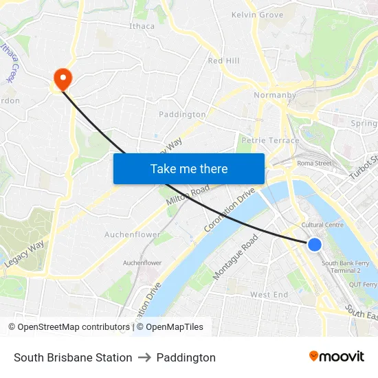 South Brisbane Station to Paddington map