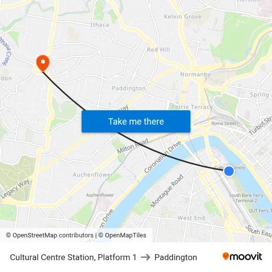 Cultural Centre Station, Platform 1 to Paddington map