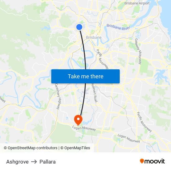 Ashgrove to Pallara map