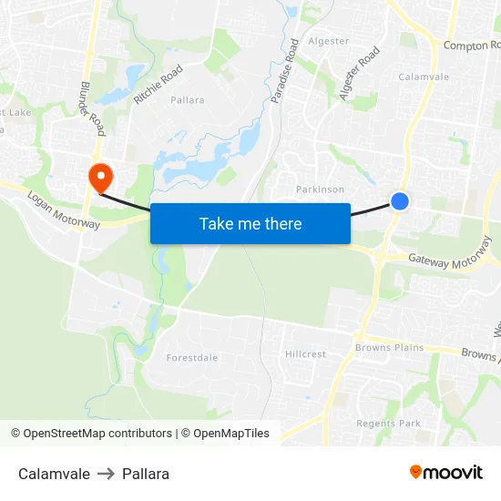 Calamvale to Pallara map