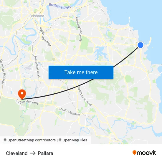 Cleveland to Pallara map