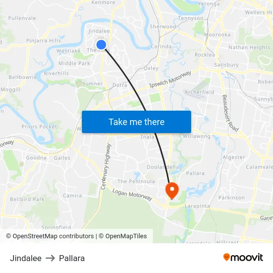 Jindalee to Pallara map