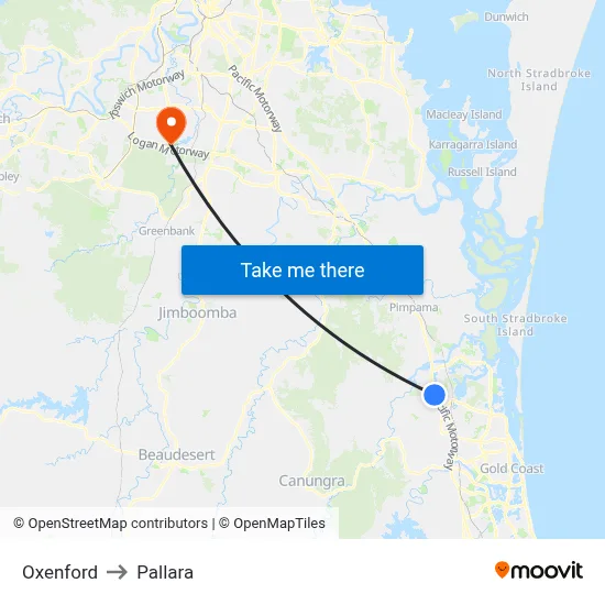 Oxenford to Pallara map