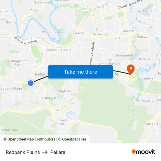 Redbank Plains to Pallara map