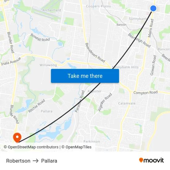 Robertson to Pallara map