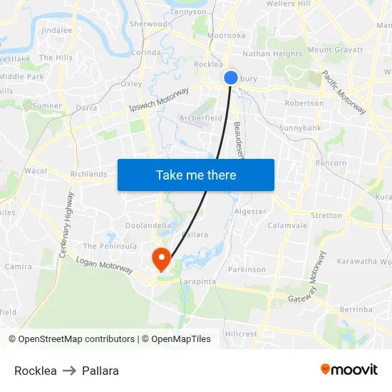 Rocklea to Pallara map