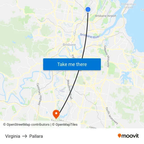 Virginia to Pallara map