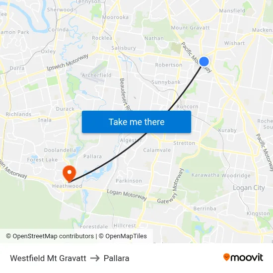 Westfield Mt Gravatt to Pallara map