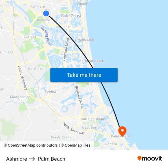 Ashmore to Palm Beach map