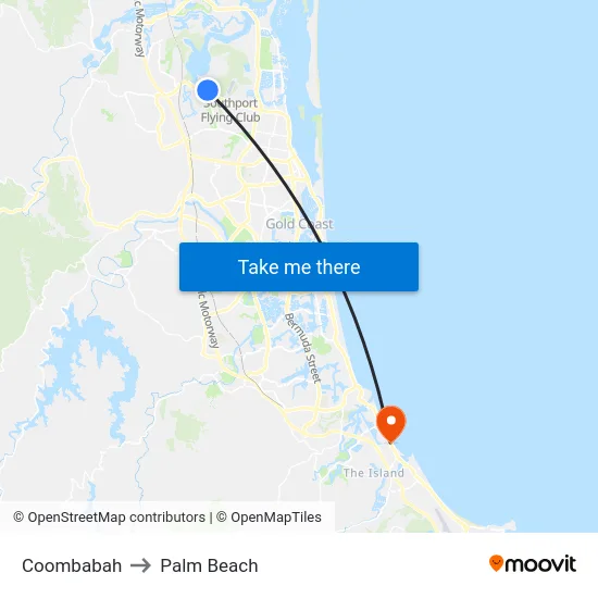 Coombabah to Palm Beach map