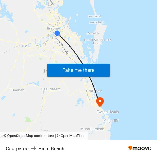Coorparoo to Palm Beach map