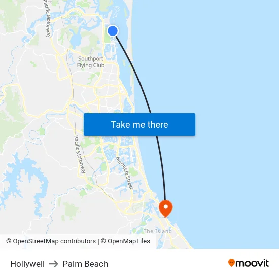 Hollywell to Palm Beach map