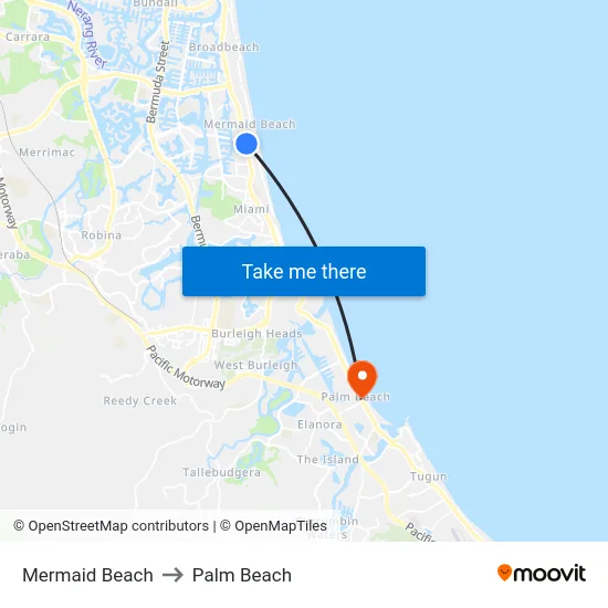 Mermaid Beach to Palm Beach map