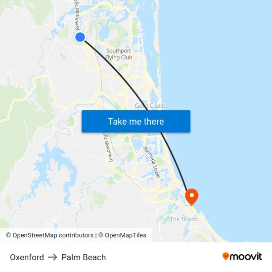 Oxenford to Palm Beach map