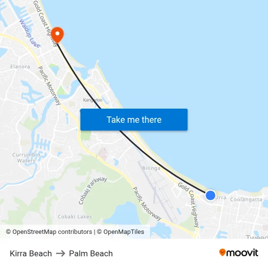Kirra Beach to Palm Beach map
