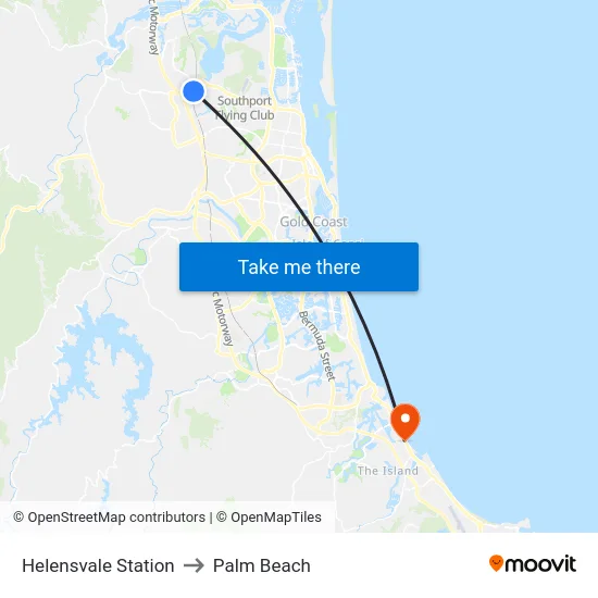 Helensvale Station to Palm Beach map