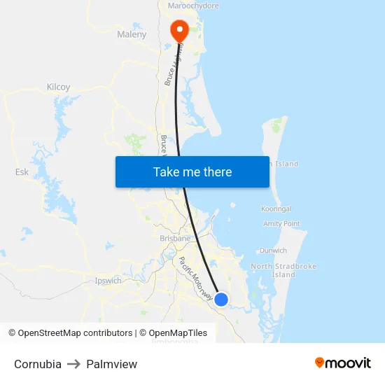 Cornubia to Palmview map