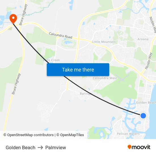 Golden Beach to Palmview map