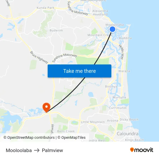 Mooloolaba to Palmview map
