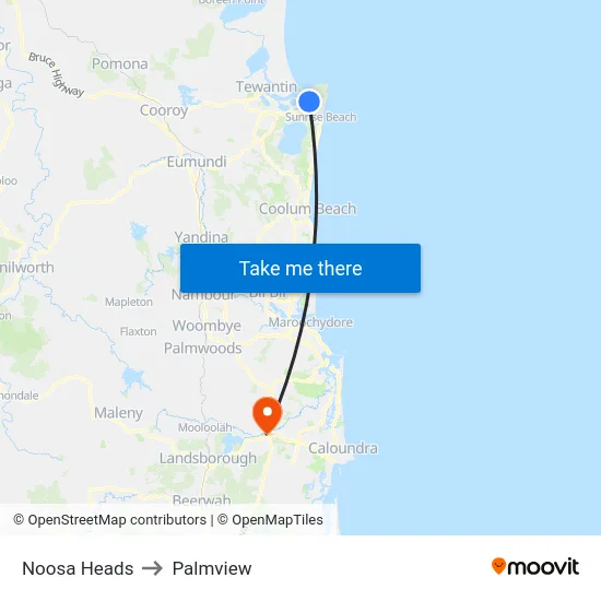 Noosa Heads to Palmview map