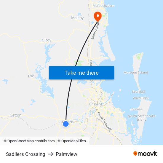 Sadliers Crossing to Palmview map