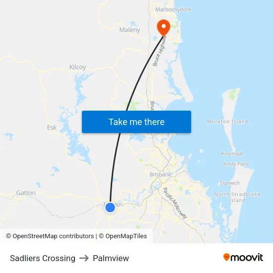 Sadliers Crossing to Palmview map