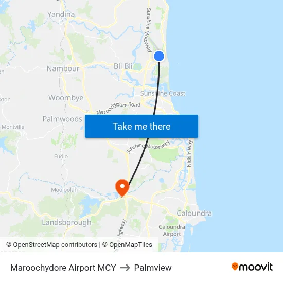 Maroochydore Airport MCY to Palmview map