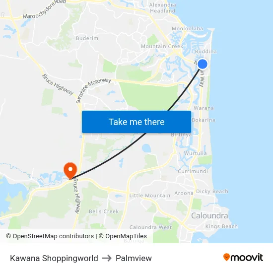 Kawana Shoppingworld to Palmview map