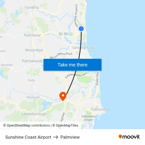 Sunshine Coast Airport to Palmview map