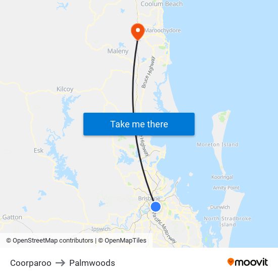 Coorparoo to Palmwoods map