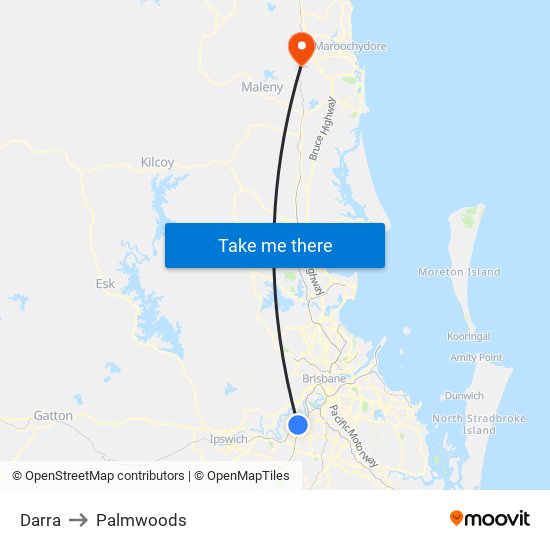 Darra to Palmwoods map