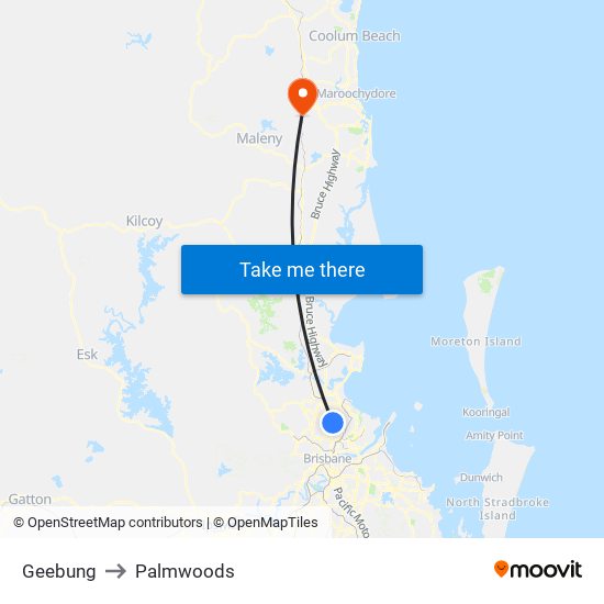 Geebung to Palmwoods map