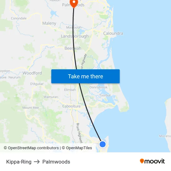 Kippa-Ring to Palmwoods map