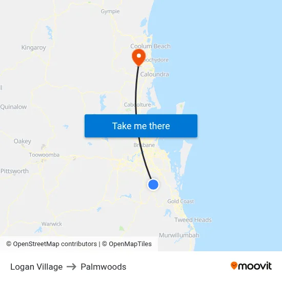Logan Village to Palmwoods map