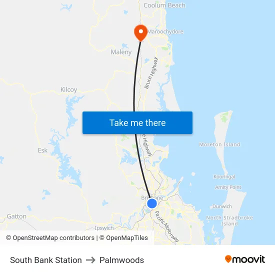 South Bank Station to Palmwoods map