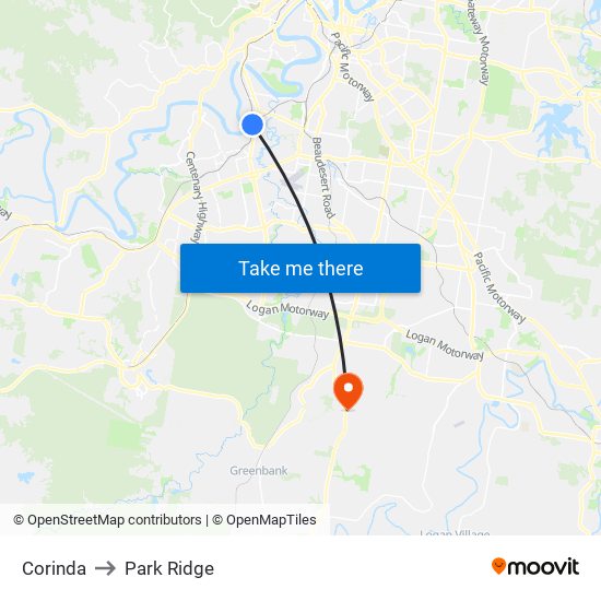 Corinda to Park Ridge map